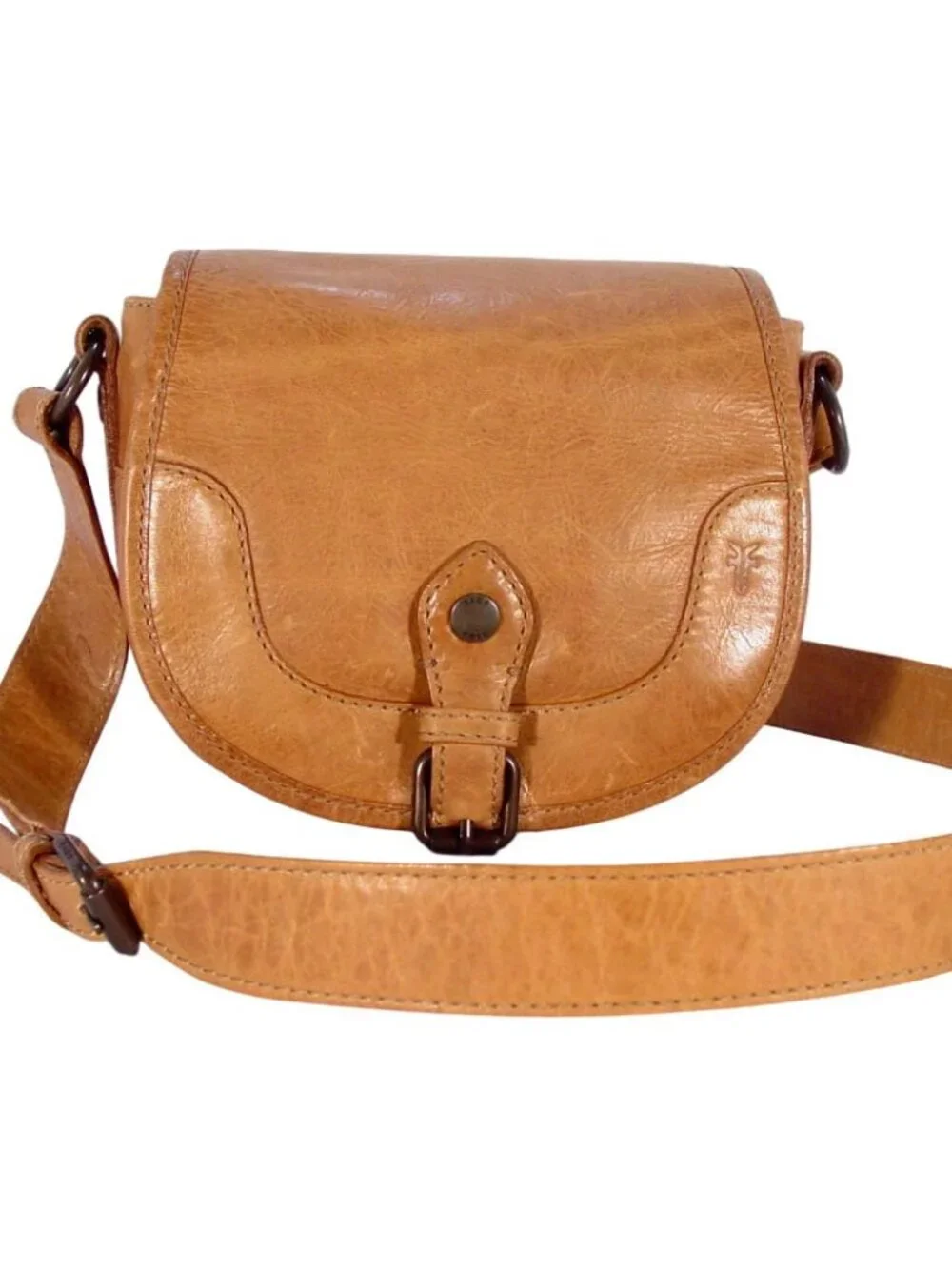 FRYE Melissa $248 Button Saddle Purse Distressed Leather Crossbody Bag - Picture 2 of 10